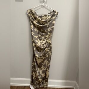 Abercrombie & Fitch Cream and Brown Ruched Maxi Gown